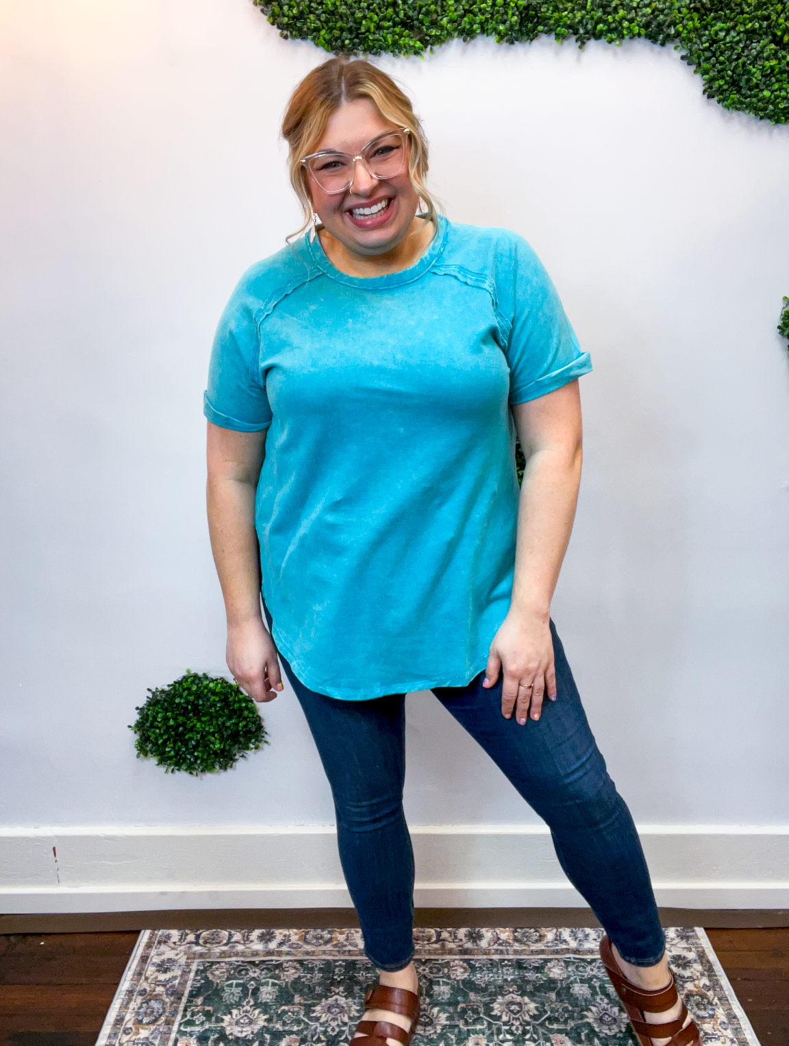 Sunkissed Crinkle Off Duty Top in Light Teal