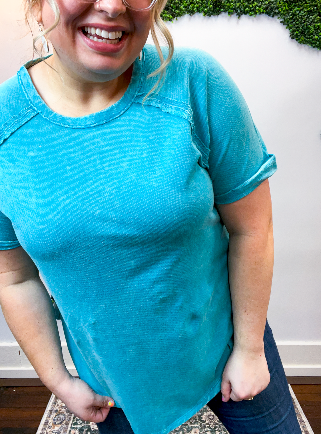 Sunkissed Crinkle Off Duty Top in Light Teal