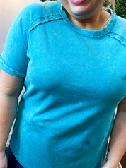 Sunkissed Crinkle Off Duty Top in Light Teal