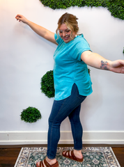 Sunkissed Crinkle Off Duty Top in Light Teal