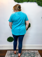 Sunkissed Crinkle Off Duty Top in Light Teal