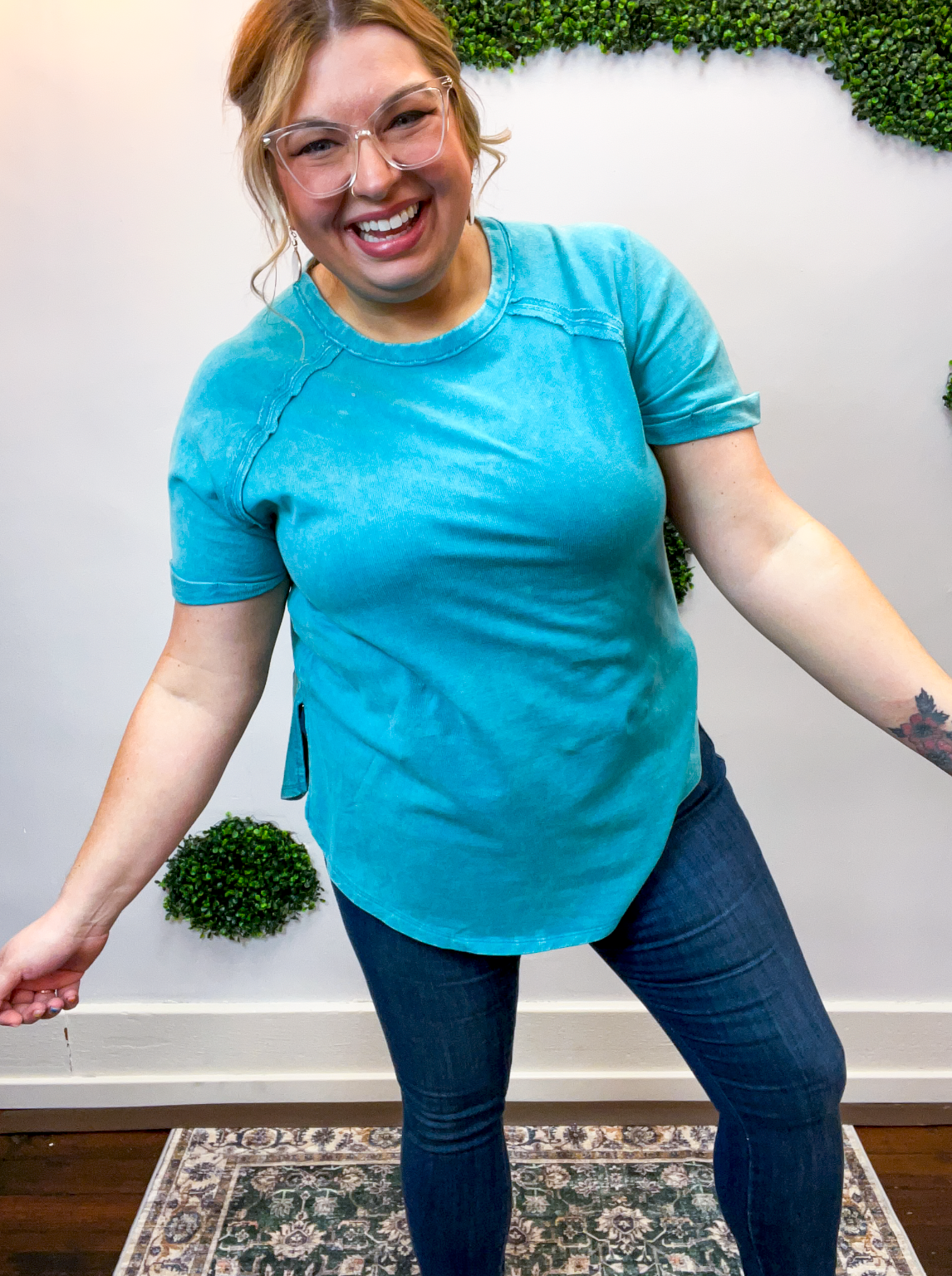 Sunkissed Crinkle Off Duty Top in Light Teal