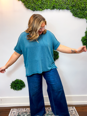 That Girl V-Neck Ribbed Top in Teal