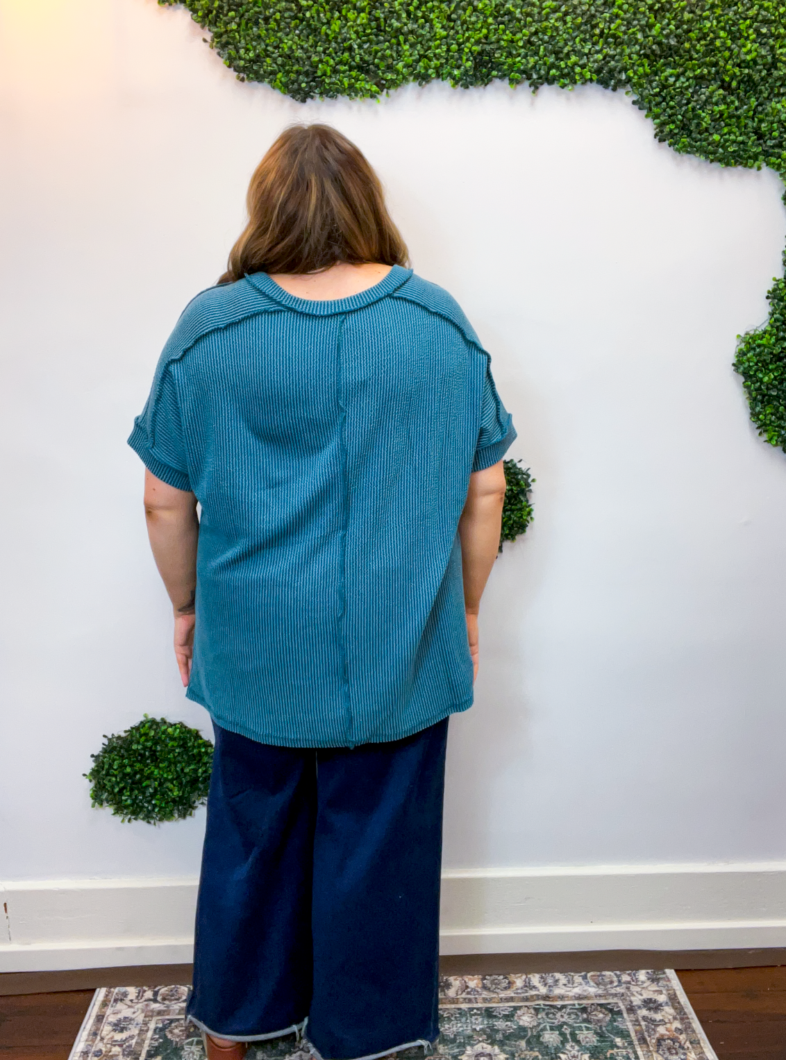 That Girl V-Neck Ribbed Top in Teal