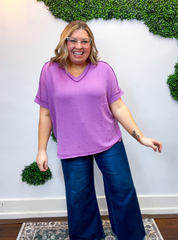 That Girl V-Neck Ribbed Top in Light Plum