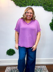 That Girl V-Neck Ribbed Top in Light Plum