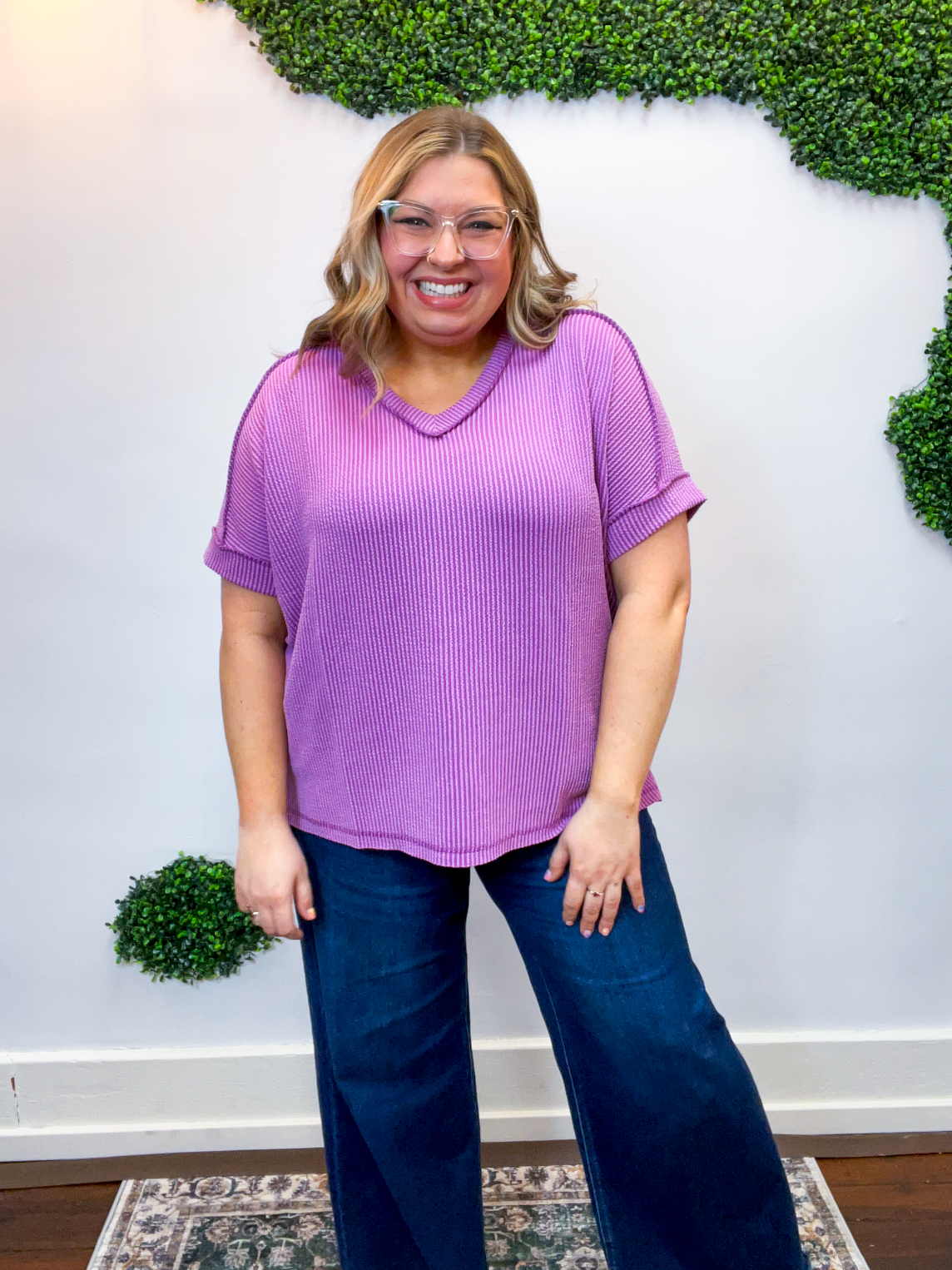 That Girl V-Neck Ribbed Top in Light Plum