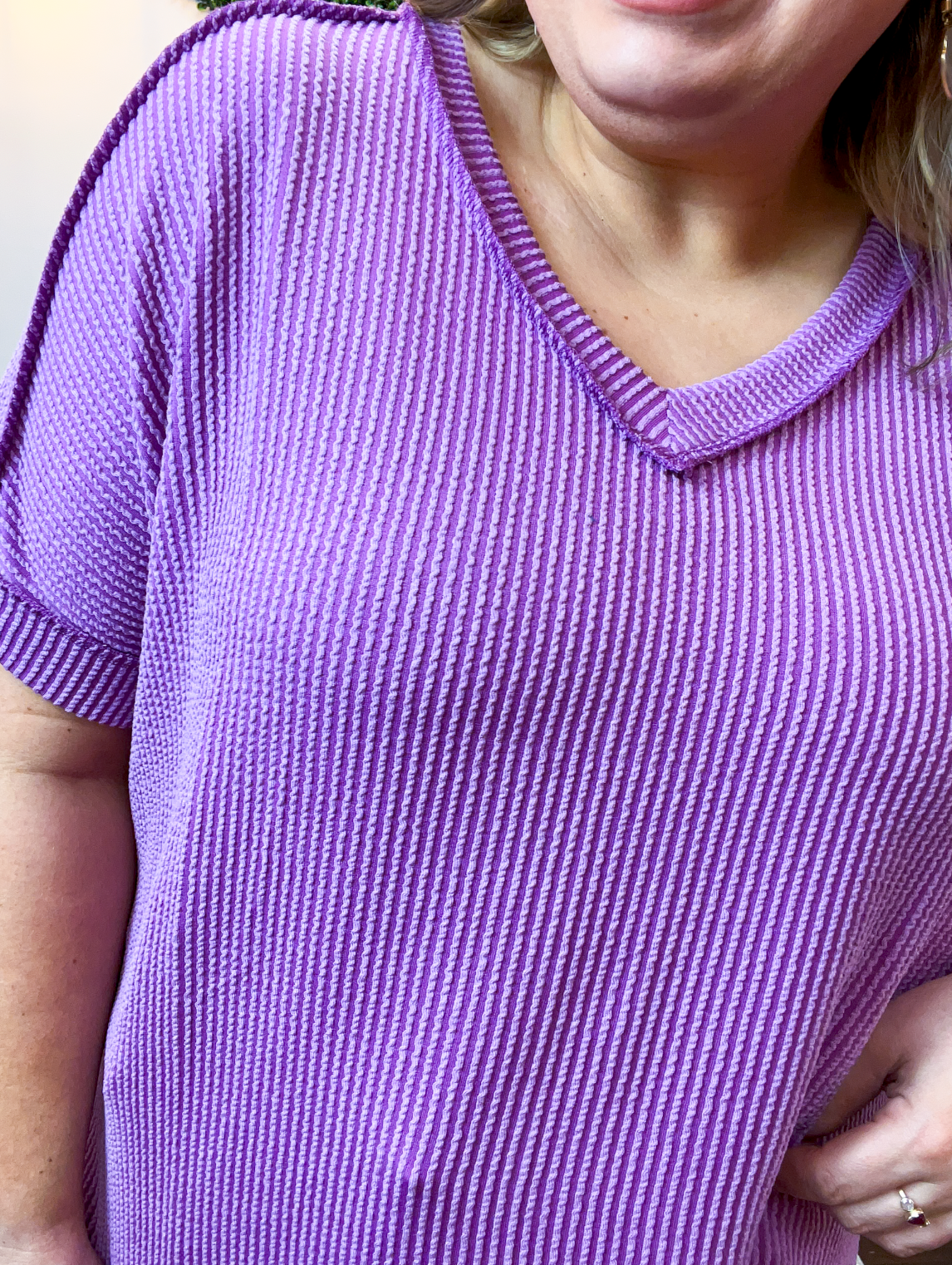 That Girl V-Neck Ribbed Top in Light Plum