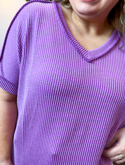 That Girl V-Neck Ribbed Top in Light Plum