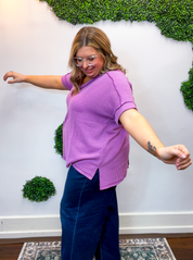 That Girl V-Neck Ribbed Top in Light Plum