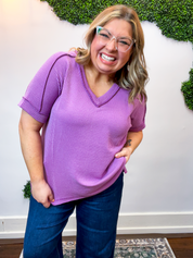That Girl V-Neck Ribbed Top in Light Plum