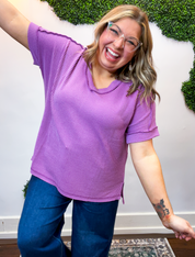 That Girl V-Neck Ribbed Top in Light Plum