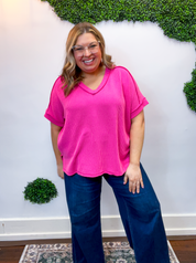 That Girl V-Neck Ribbed Top in Hot Pink *40% off* ALL SALE ARE FINAL*