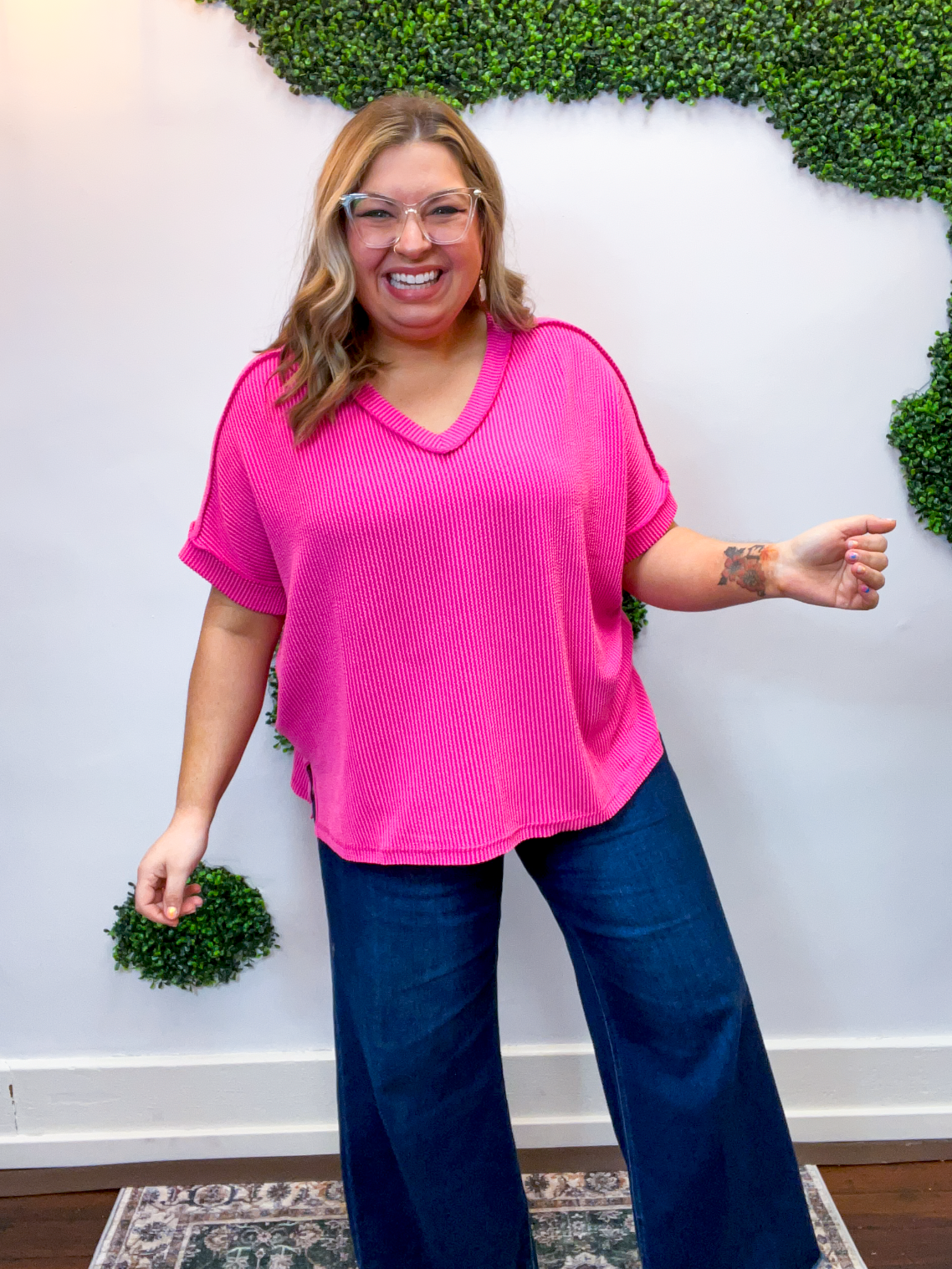 That Girl V-Neck Ribbed Top in Hot Pink *40% off* ALL SALE ARE FINAL*