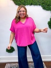 That Girl V-Neck Ribbed Top in Hot Pink *40% off* ALL SALE ARE FINAL*