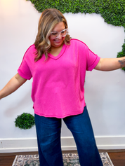 That Girl V-Neck Ribbed Top in Hot Pink *40% off* ALL SALE ARE FINAL*
