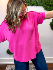 That Girl V-Neck Ribbed Top in Hot Pink *40% off* ALL SALE ARE FINAL*