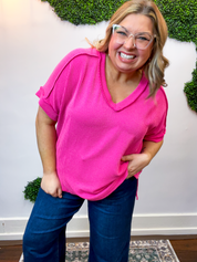 That Girl V-Neck Ribbed Top in Hot Pink *40% off* ALL SALE ARE FINAL*