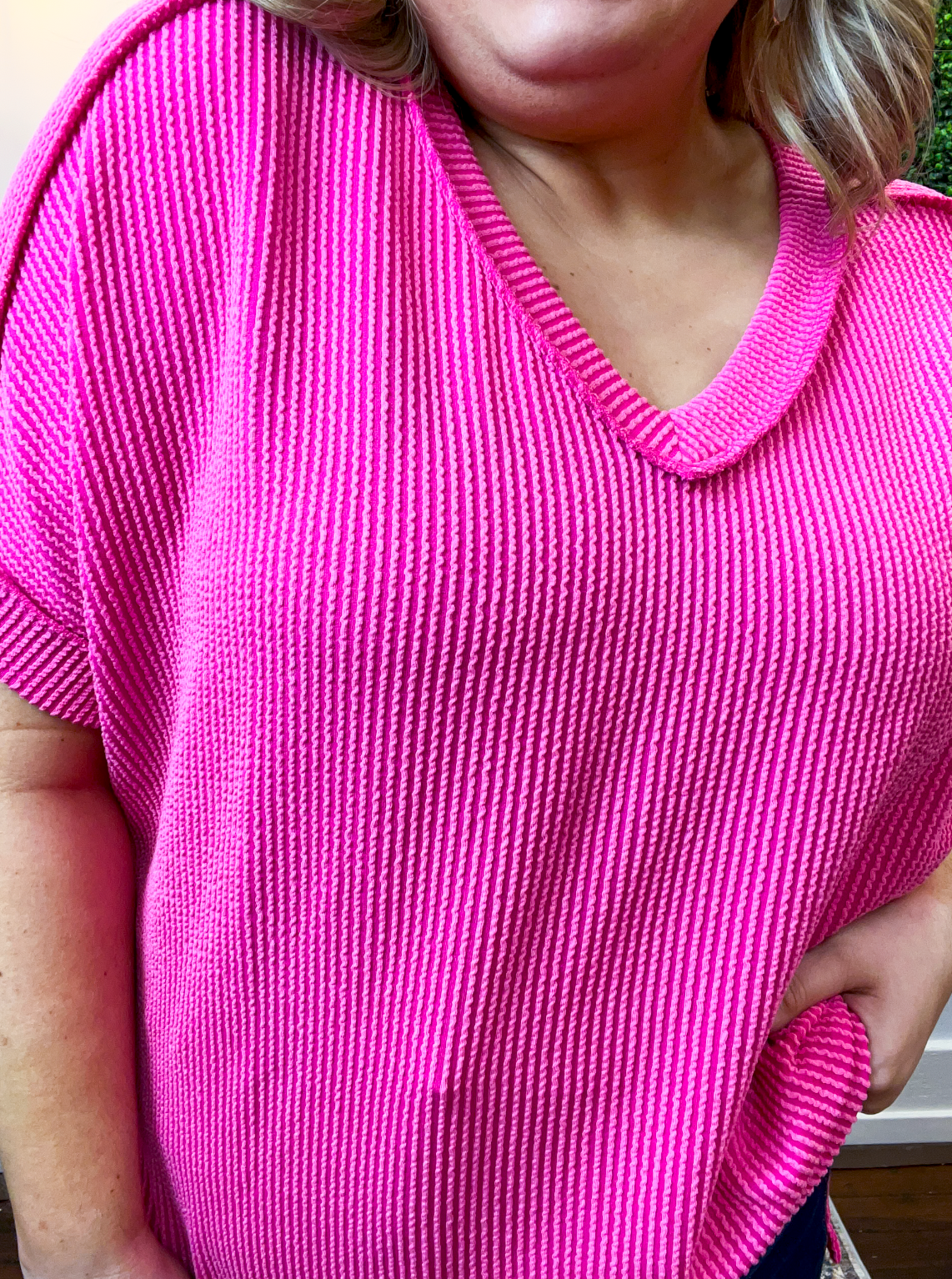 That Girl V-Neck Ribbed Top in Hot Pink *40% off* ALL SALE ARE FINAL*