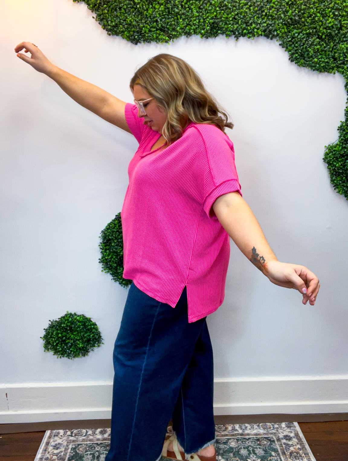 That Girl V-Neck Ribbed Top in Hot Pink *40% off* ALL SALE ARE FINAL*
