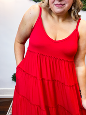 Somewhere Sunny Tiered Maxi Dress in Ruby Red