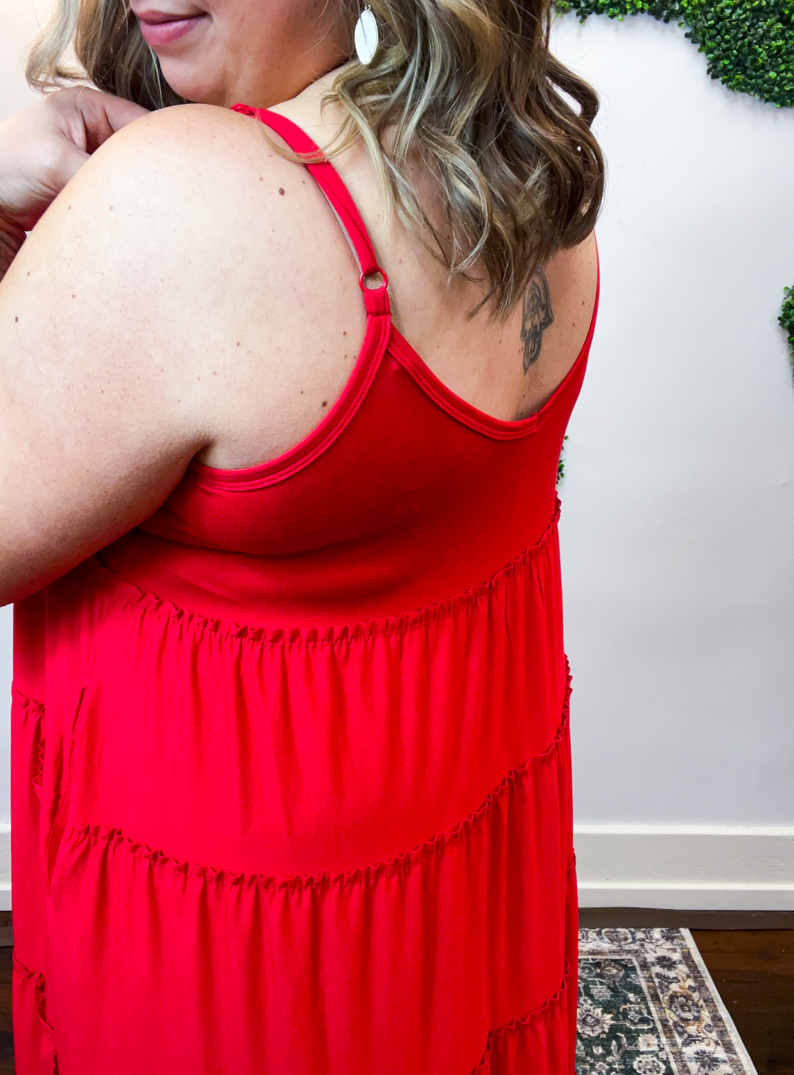 Somewhere Sunny Tiered Maxi Dress in Ruby Red