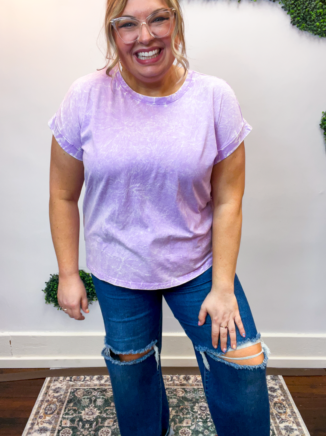 Sunkissed Crinkle Folded Sleeve Tee in Lavender