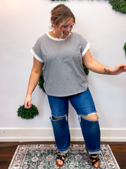 Pop of Happy Stripe Top in Black