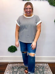 Pop of Happy Stripe Top in Black