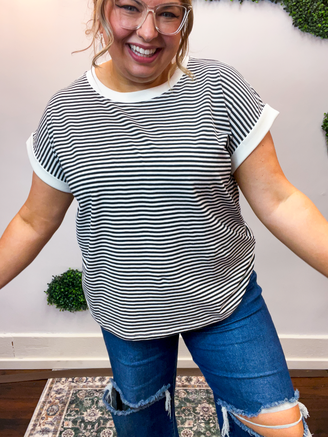 Pop of Happy Stripe Top in Black