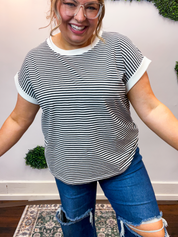 Pop of Happy Stripe Top in Black