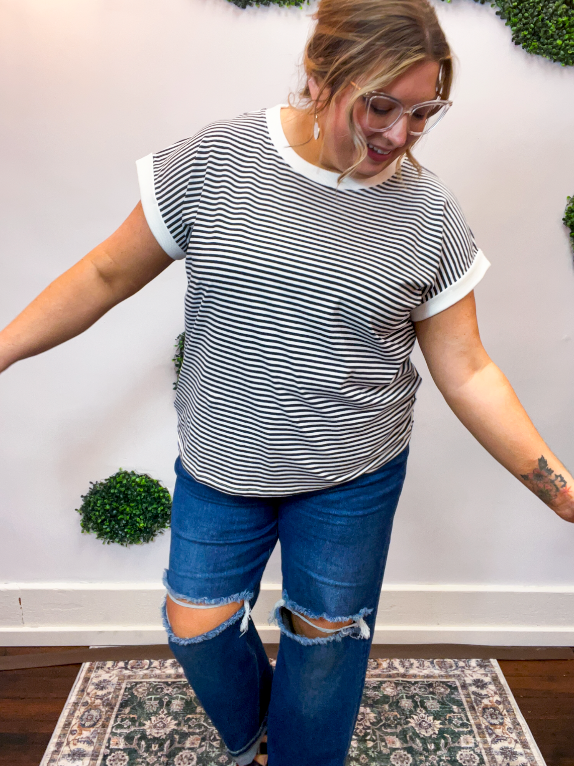 Pop of Happy Stripe Top in Black