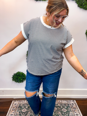 Pop of Happy Stripe Top in Black