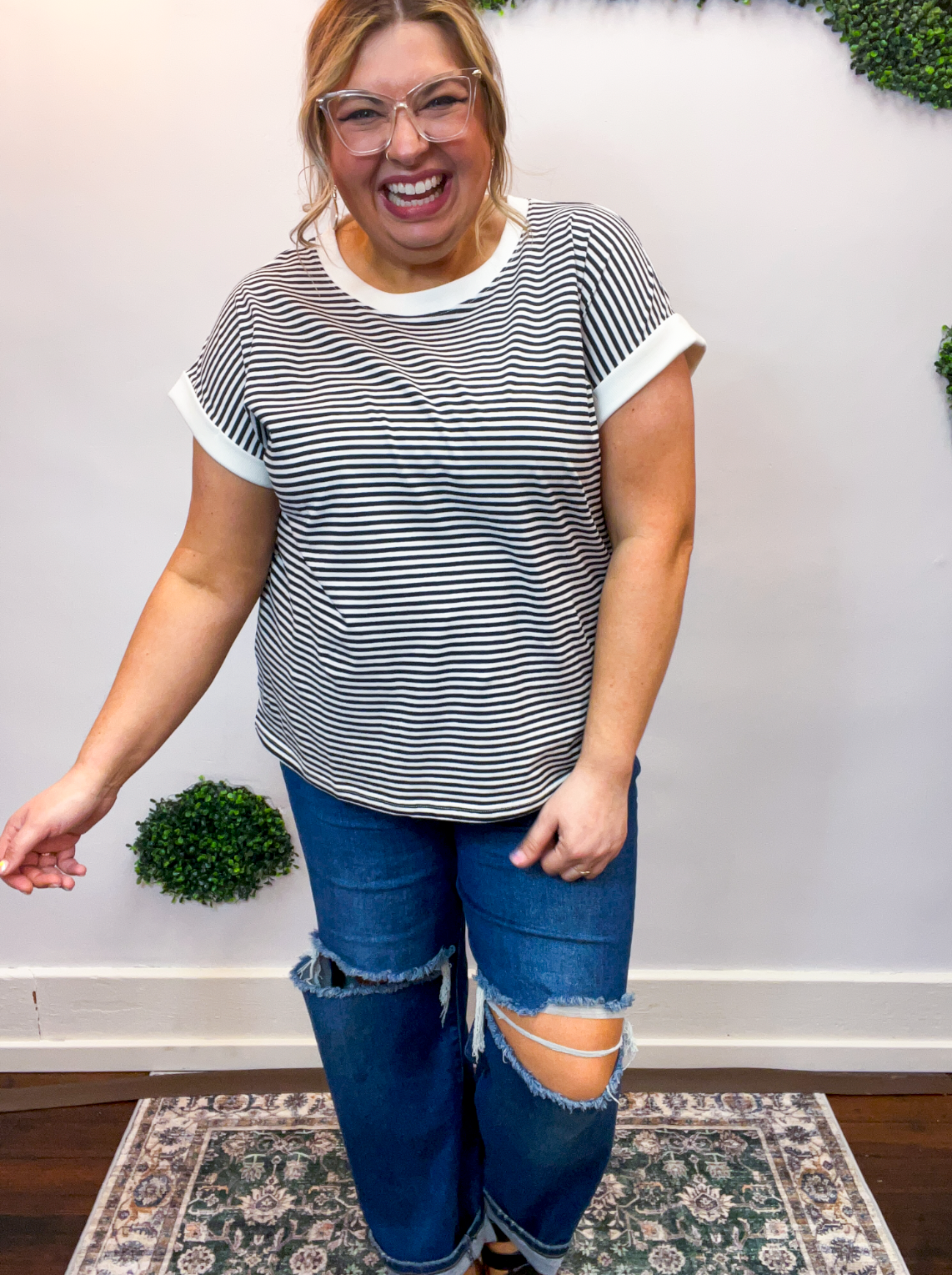 Pop of Happy Stripe Top in Black
