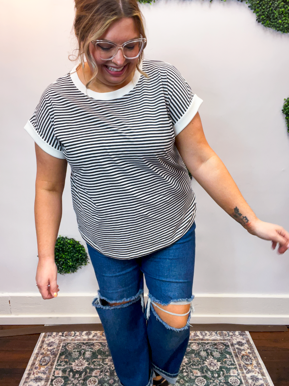 Pop of Happy Stripe Top in Black