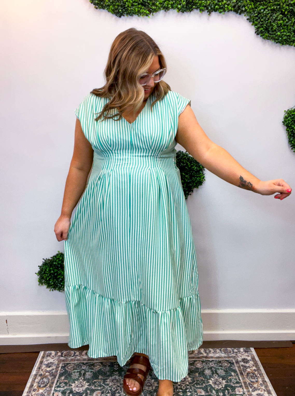green stripe maxi dress Hettie Button Maxi Dress