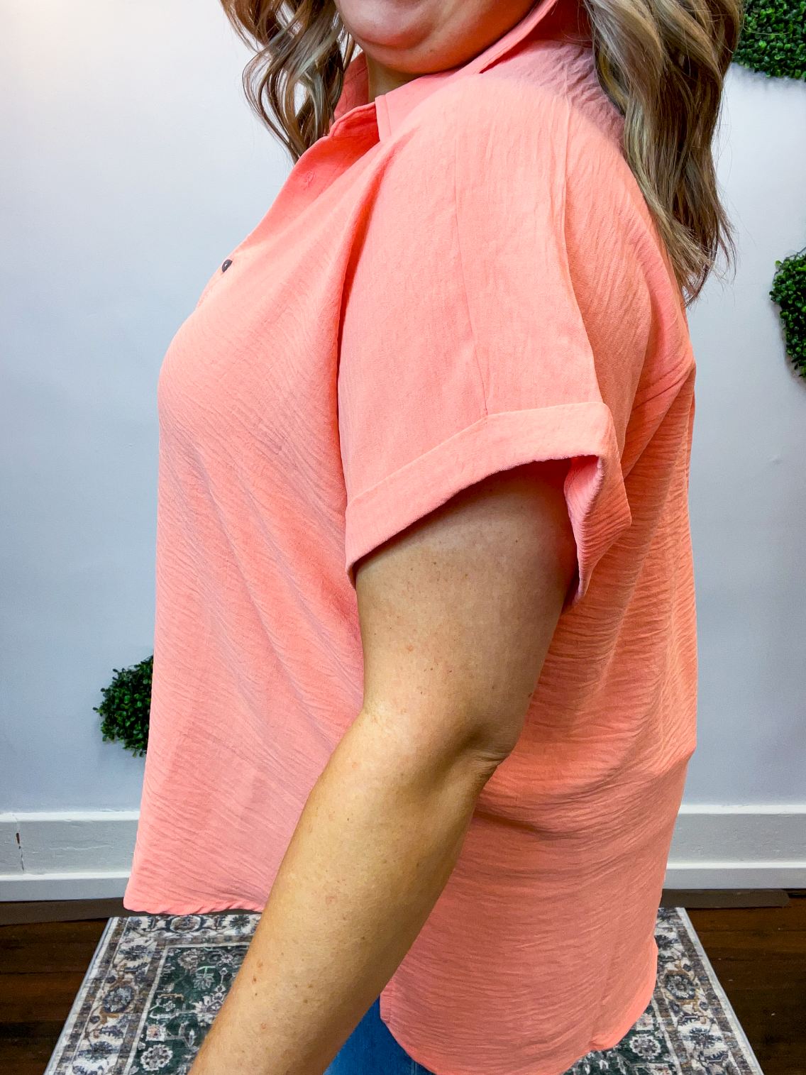 Sunny Disposition Button Down Top in Coral
