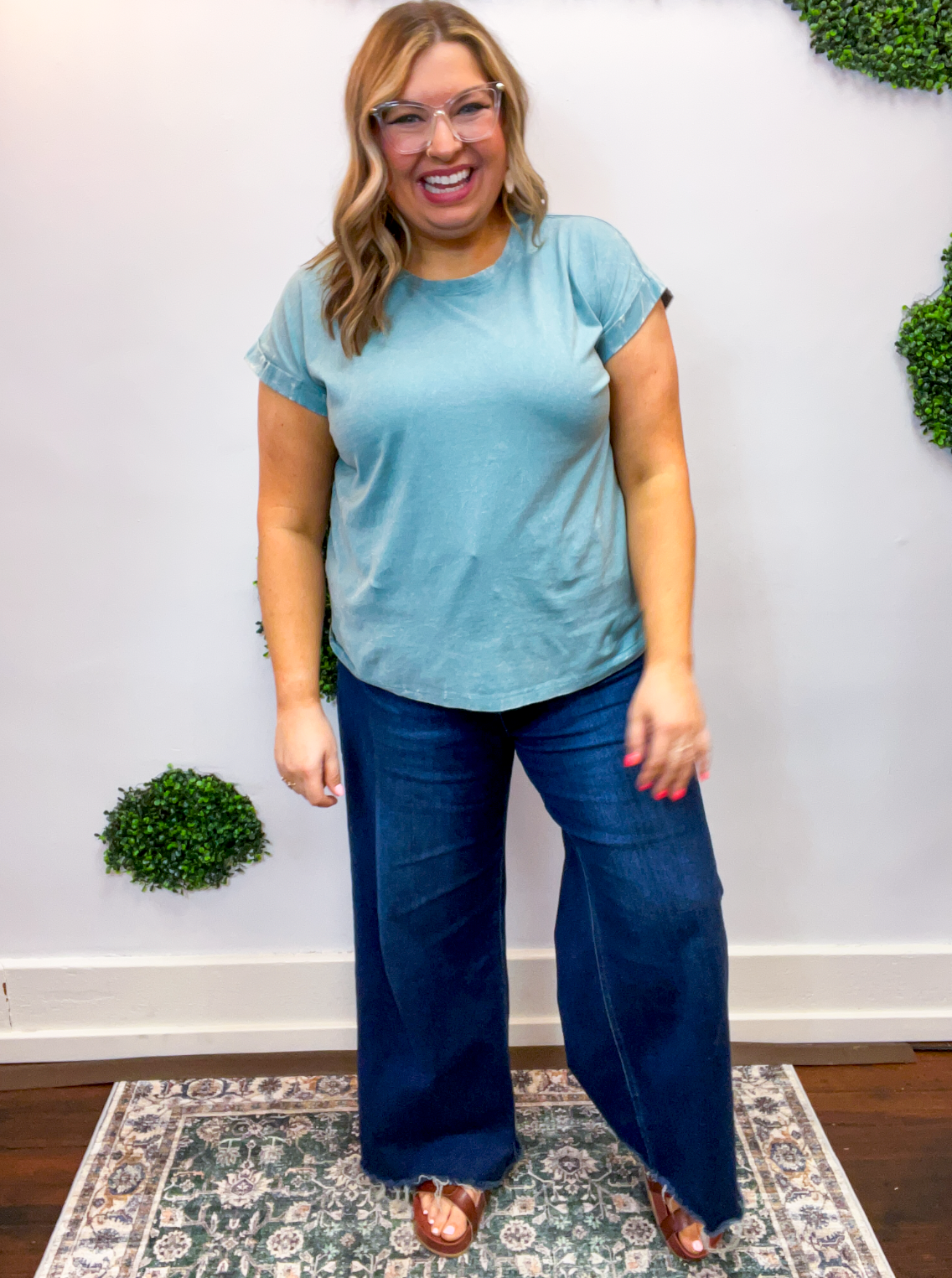 Sunkissed Crinkle Folded Sleeve Tee in Ash Blue
