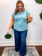 Sunkissed Crinkle Folded Sleeve Tee in Ash Blue