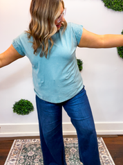 Sunkissed Crinkle Folded Sleeve Tee in Ash Blue