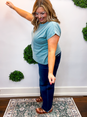 Sunkissed Crinkle Folded Sleeve Tee in Ash Blue
