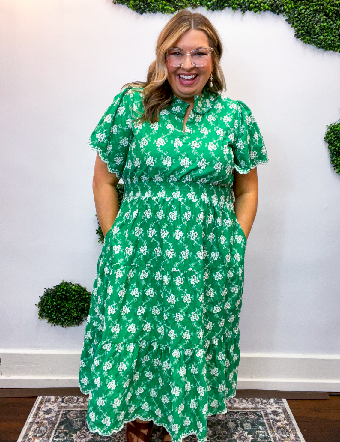 Emerald Garden Embroidered Midi Dress *40% OFF * FINAL SALE*
