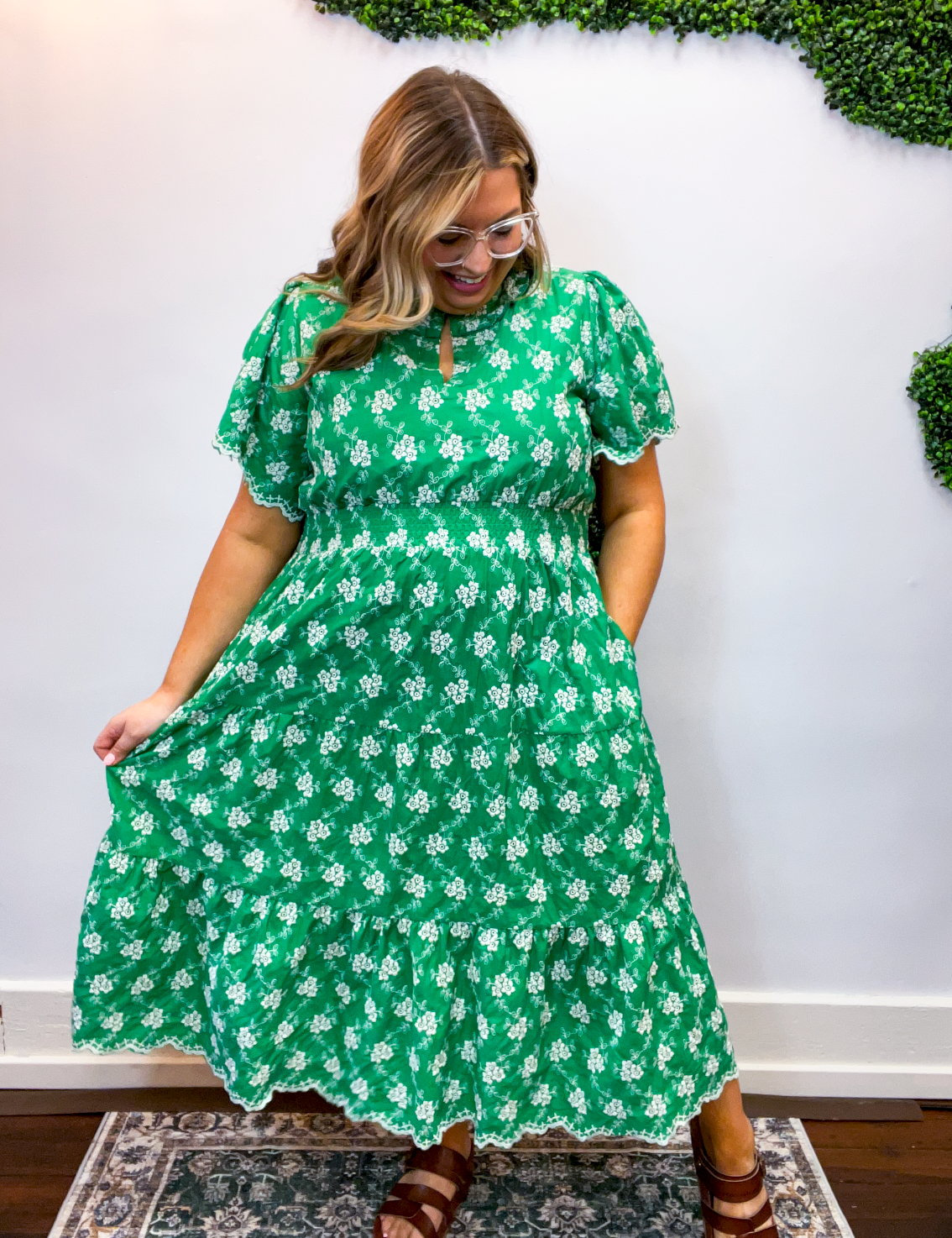 Emerald Garden Embroidered Midi Dress - Small Emerald Garden Embroidered Midi Dress - Small