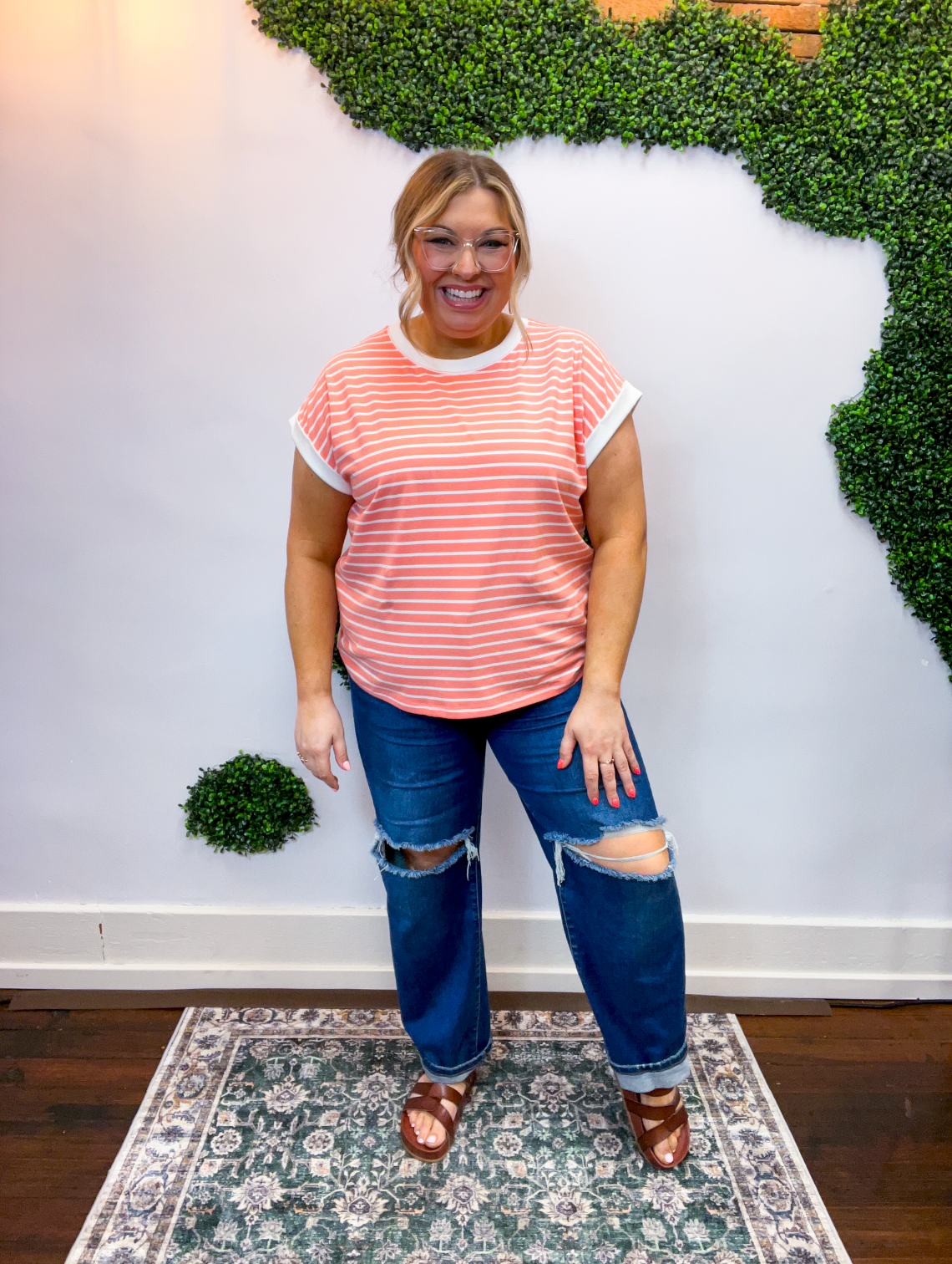 Stripe It Lucky Tee in Coral