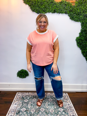Stripe It Lucky Tee in Coral