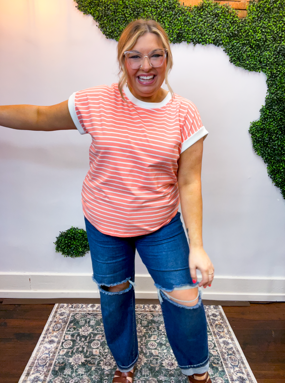 Stripe It Lucky Tee in Coral