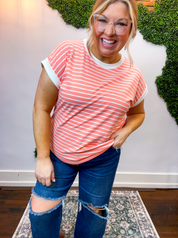 Stripe It Lucky Tee in Coral