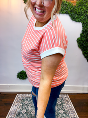 Stripe It Lucky Tee in Coral