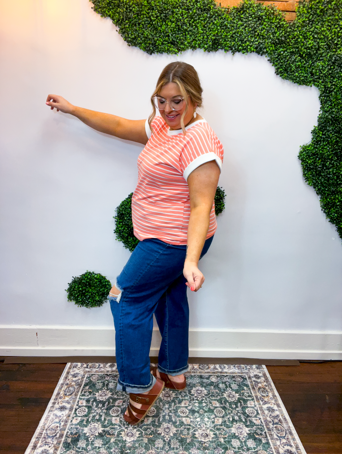 Stripe It Lucky Tee in Coral