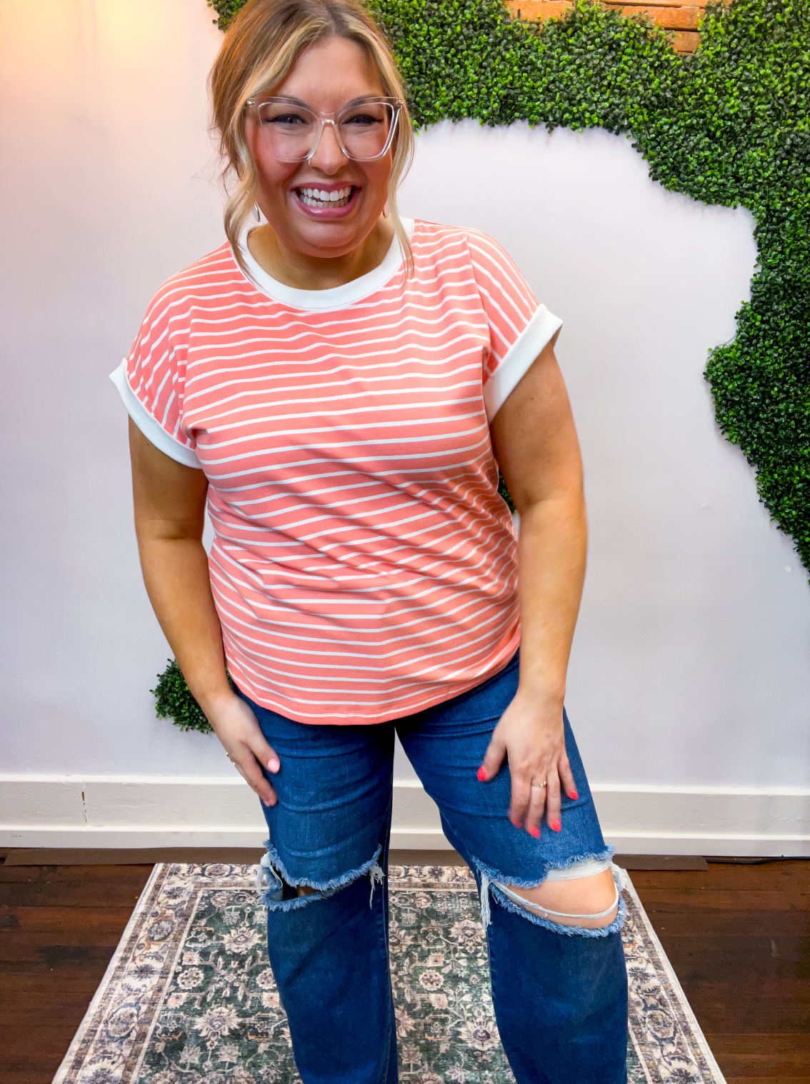 Stripe It Lucky Tee in Coral